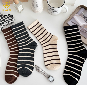 Maillard striped coffee colored ins mid tube socks pile sock