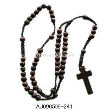 wood beads rosary necklace