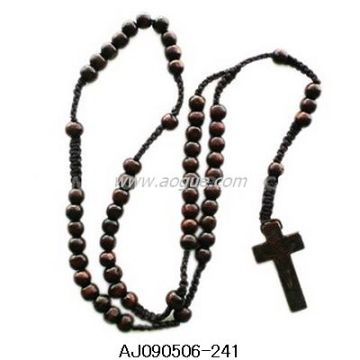 wood beads rosary necklace