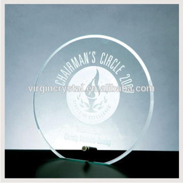 Custom Logo Engraved Round Shape Clear Glass Awards With Pin For Awards