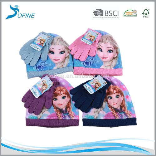 Sublimation printed beatiful beanie and gloves kids winter set