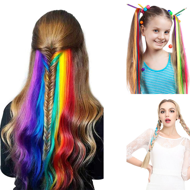 Wholesale Clip Hair Straight And Long Synthetic Fiber Colorful Hair Extensions For Women And Kids In Festival Party For Fun