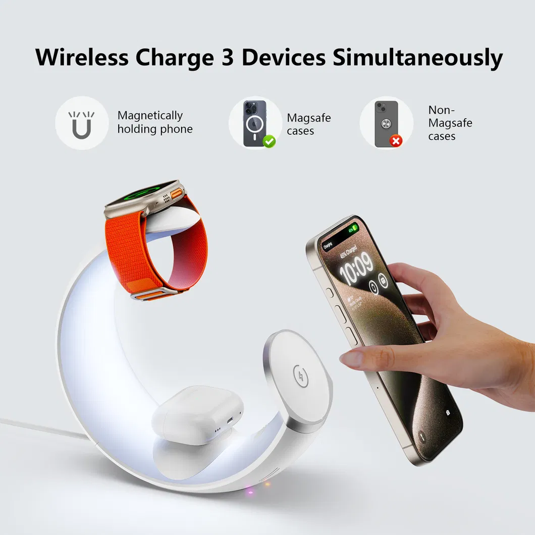 Small Moon Light New Magnetic Four-in-One Wireless Charger Small Night Light 15W Wireless Charging Atmosphere Light Wake up Light