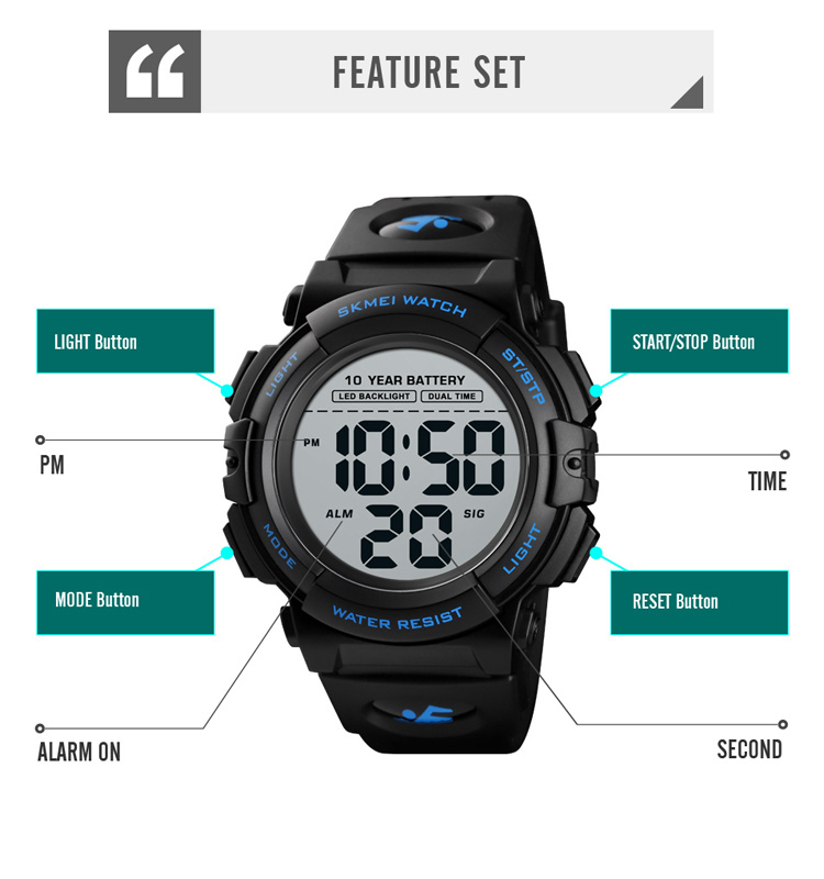 New Design Skmei 1562 Bright Backlight Sport Digital Waterproof Watch Men Wrist Wholesale Price Customized Brand