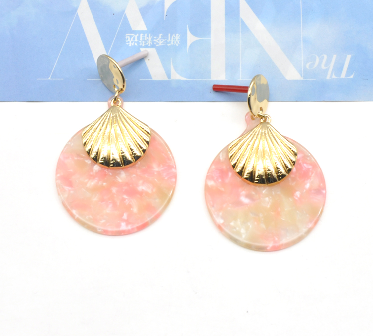 2021 USA Trendy gold alloy shell abstract boutique glam acetate round drop earrings