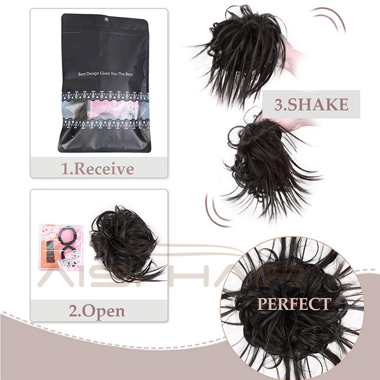 Aisi Hair Synthetic Donut Black Chignon Curly Bun Pad Chignon Elastic Band Ribbon Ponytail Rope Rubber Hair Extension For Women