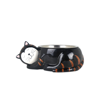 Pet Feeding Bowl Cat Metal Bowl With Ceramic