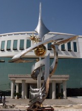 modern city polished metal craft stainless steel outdoor abstract sculpture