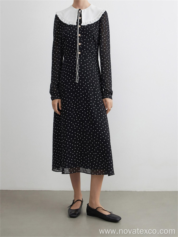 100% Poly Polka Dot Pearl Button Up Dress