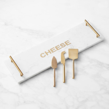 Marble & Brass Cheese Board with Knives