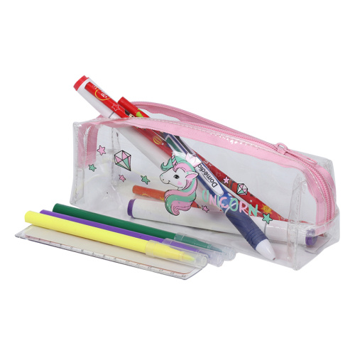 Clear PVC pink zipper pencil case for kids