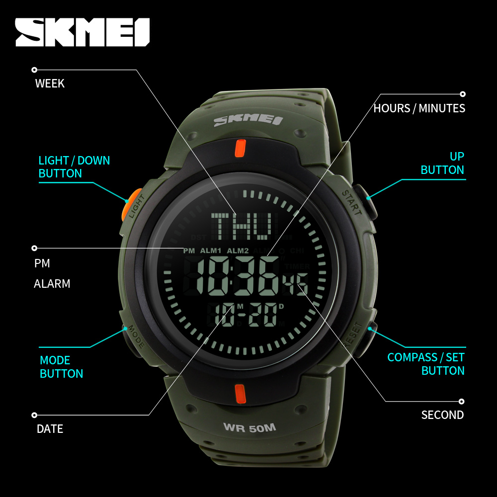 skmei 1231 compass waterproof sport men brand description of wrist watch