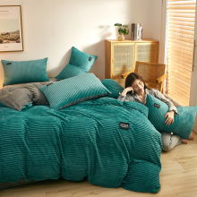 Colorful bed sheet stripe flannel fleece bedding set