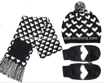 Knitted Winter Hat Gloves Scarf Set