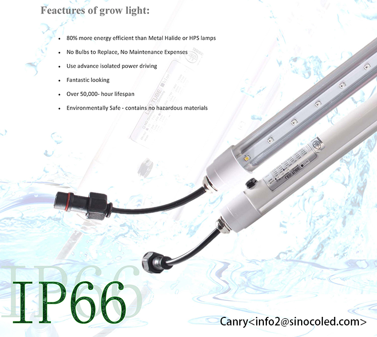 Ip66 waterproof 345nm red 450nm blue cob full spectrum transparent waterproof Tube t8 led grow lights