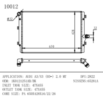 Radiator for AUDI A3/S3(03-) 2.0 oem number 1K0121251AB