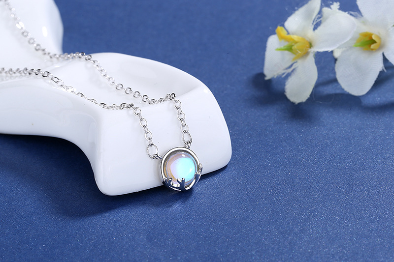 copper material 925 silver gradual moonstone antler pendant necklace female brass necklace