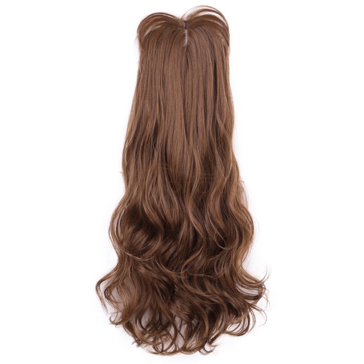 Vigorous Light Brown Synthetic Hair Toppers Extension Clips in Long Wavy Top Hairpieces for Women with Air Hair Bangs