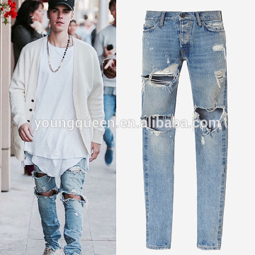 CP-7 Men's high street destroyed zipper trendsetter all-match jeans high quality