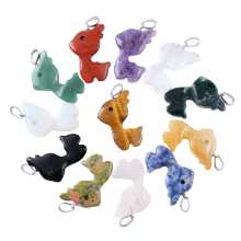 Gemstone Deer Pendant Natural Stone 32MM Fawn & Deerlet Stone Pendant Crsytal Deerlet Charm Pendant for Diy Jewelry