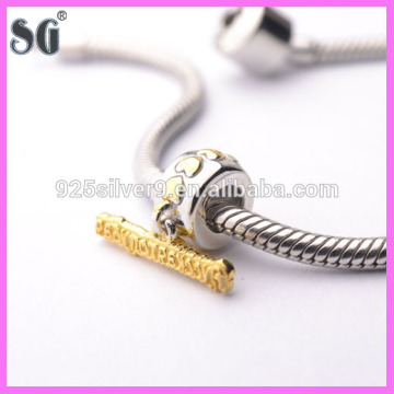 Rhodium Plating Loving Heart Silver Charms with gold letters Listing Fits For European Bracelets