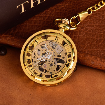 Quartz Large Wheel Gold Faced Digital Mechanical Hollowed Out Brooch Pocket Watches Chains