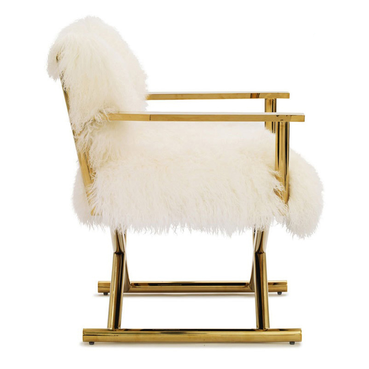 Modern Style Luxurious White Wool Golden Legs Italian Design Chair