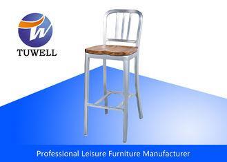 Durable Aluminum EMECO Navy Stool With Wooden Seat / Metal 