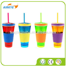 2015 new Plastic 2 in 1 Snack cup& Drink Cup ,kid snack mug with straw