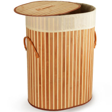 Folding Dirty Clothes Round Bamboo Laundry Handle Wash Hamper