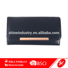 Solid Black PU Trifold Women Wallet