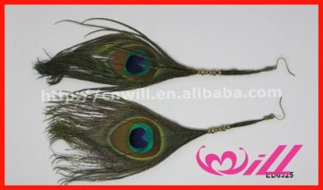 Pretty Long Peacock Feather Earring