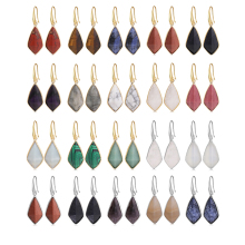 Natural Stone Pendant Drop Earrings Gemstone Pendant Earring with Steel Color Stainless Steel Hoop Crystal Dangle Hoop Earring