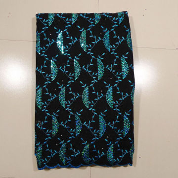 Embroidered African Lace Fabrics , Black + Blue