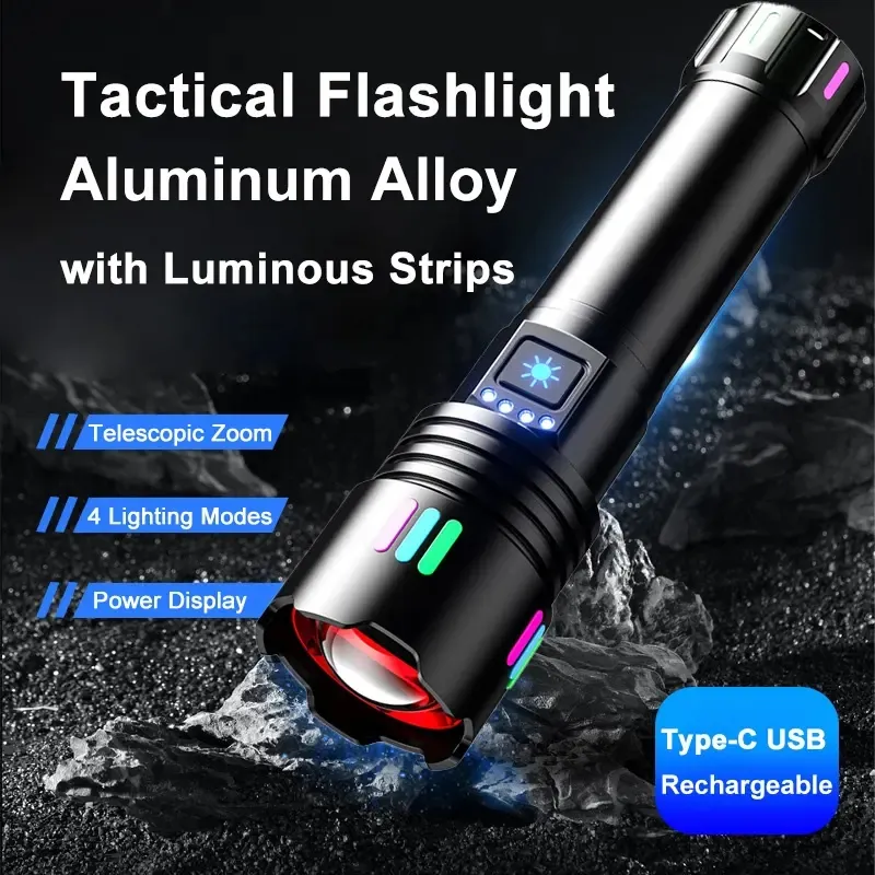White Laser Flashlight, Strong Waterproof Illumination, Multifunctional Charging
