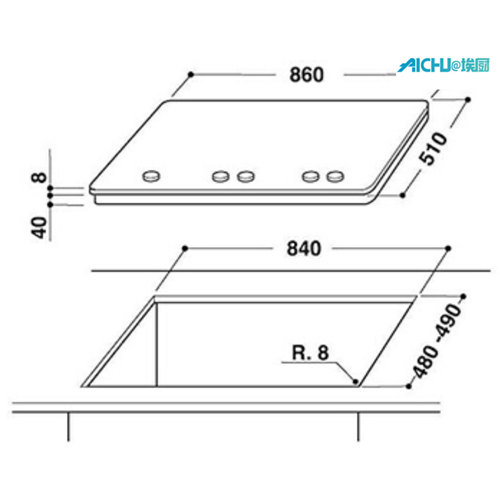 Aço inoxidável de 75 cm de gás a gás