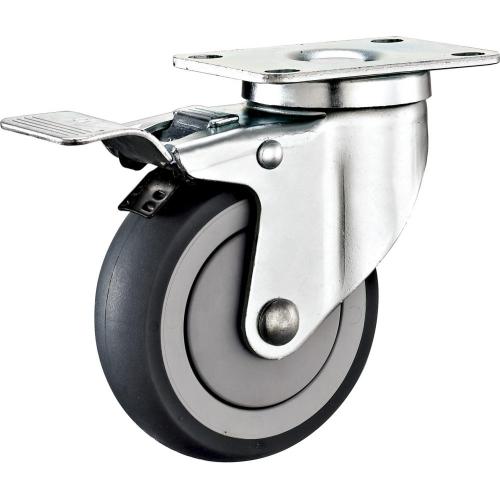 Cast medium duty swivel with brake Gray TPR caster wheels