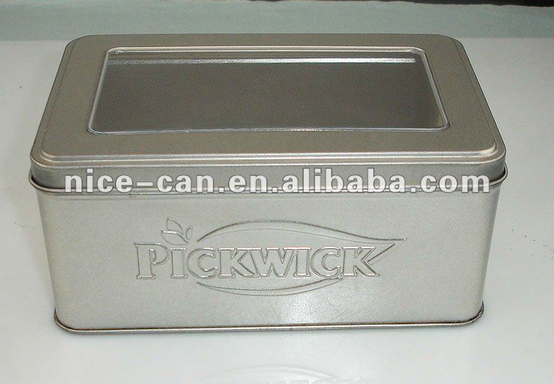 Rectangular tin box with clear PVC window/Tin can with PVC window