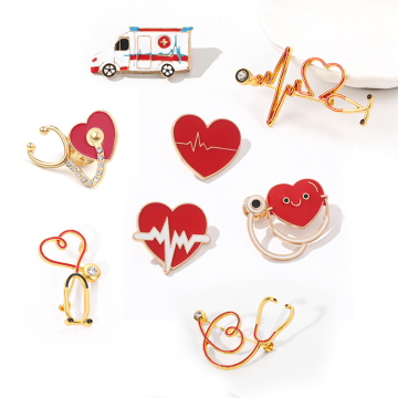 Medical Fashion Accessories: Stethoscope, Electrocardiogram, and Heart-Shaped Enamel Pins for Doctors and Nurses