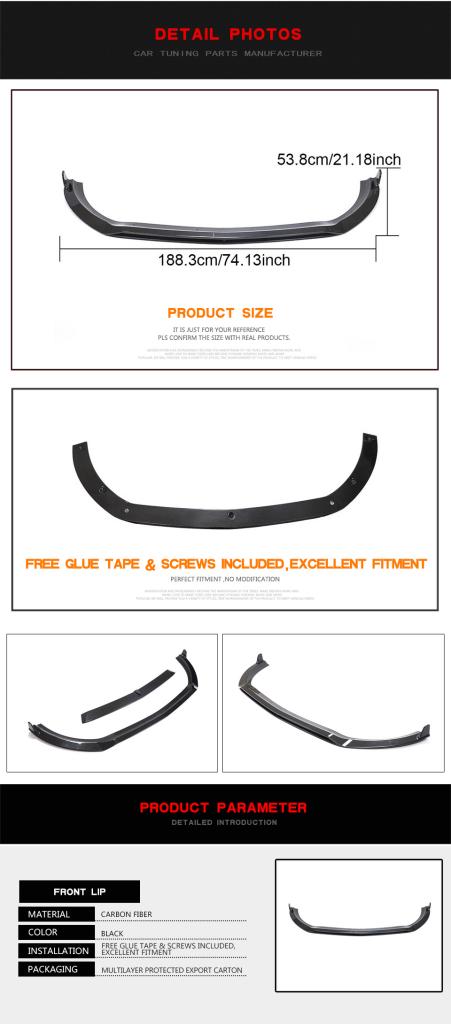 2PCS Carbon Fiber V250 Front Lip for Mercedes Benz V class W447 V220d Vito Passenger Van 4-Door 2020-2021