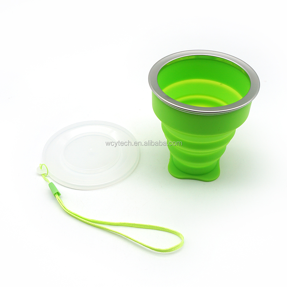 2021 New Portable Collapsible Food-Grade Silicone Travel Camping Drinking Cup Mug with Lids