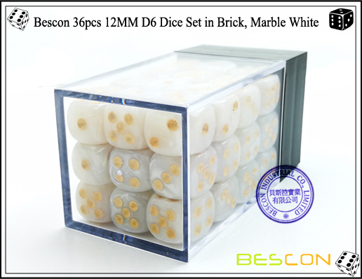 Bescon 36pcs 12MM D6 Dice Set in Brick, Marble White-2