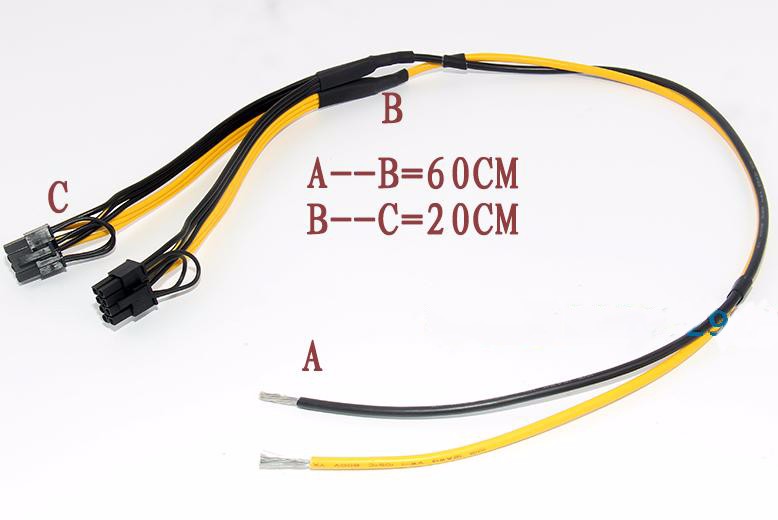 Dual PCIe 6+2pin DIY Splitter Power Cable Cord for Bitcoin Litecoin RIG Miner