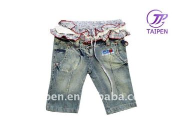 Wholesale High Quality Kids Jeans Girls Short Pants With Lace Kids Denim Pants