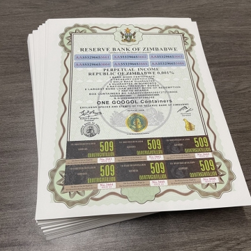 Ready Stock: 200pcs UV Printing Paper, Zimbabwe Bond Certificates with Watermarks in Gift Box