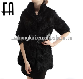 FA Black Lady Fashion Rabbit Fur Coat