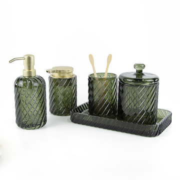 Emerald green bath set glass bottle