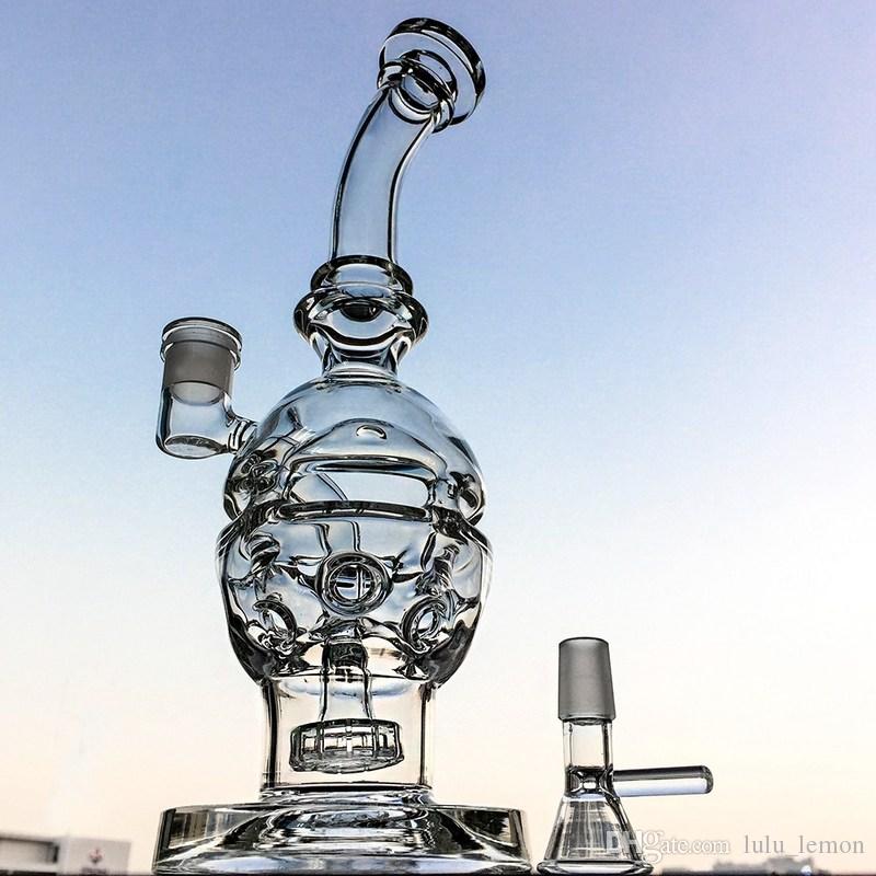 Clear Fab Egg Glass Bong Water Pipes With 14mm Bowl Piece Matrix Perc Recycler Hookahs Dab Rigs Smoking Bongs MFE01