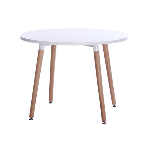 Table à manger ronde blanche moderne base en bois