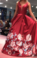 Vintage Red Long Floral Wedding Prom Dresses
